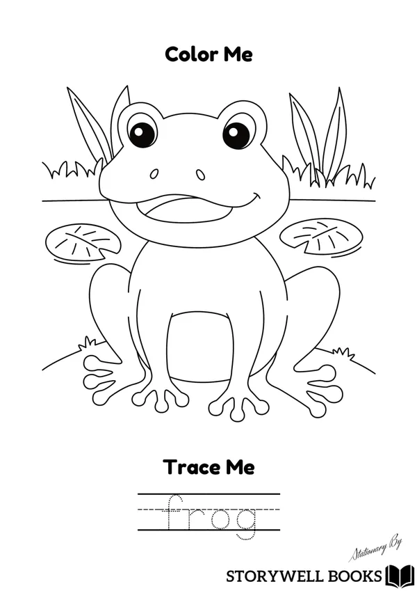 First page of Animals to colour, with their names to trace
